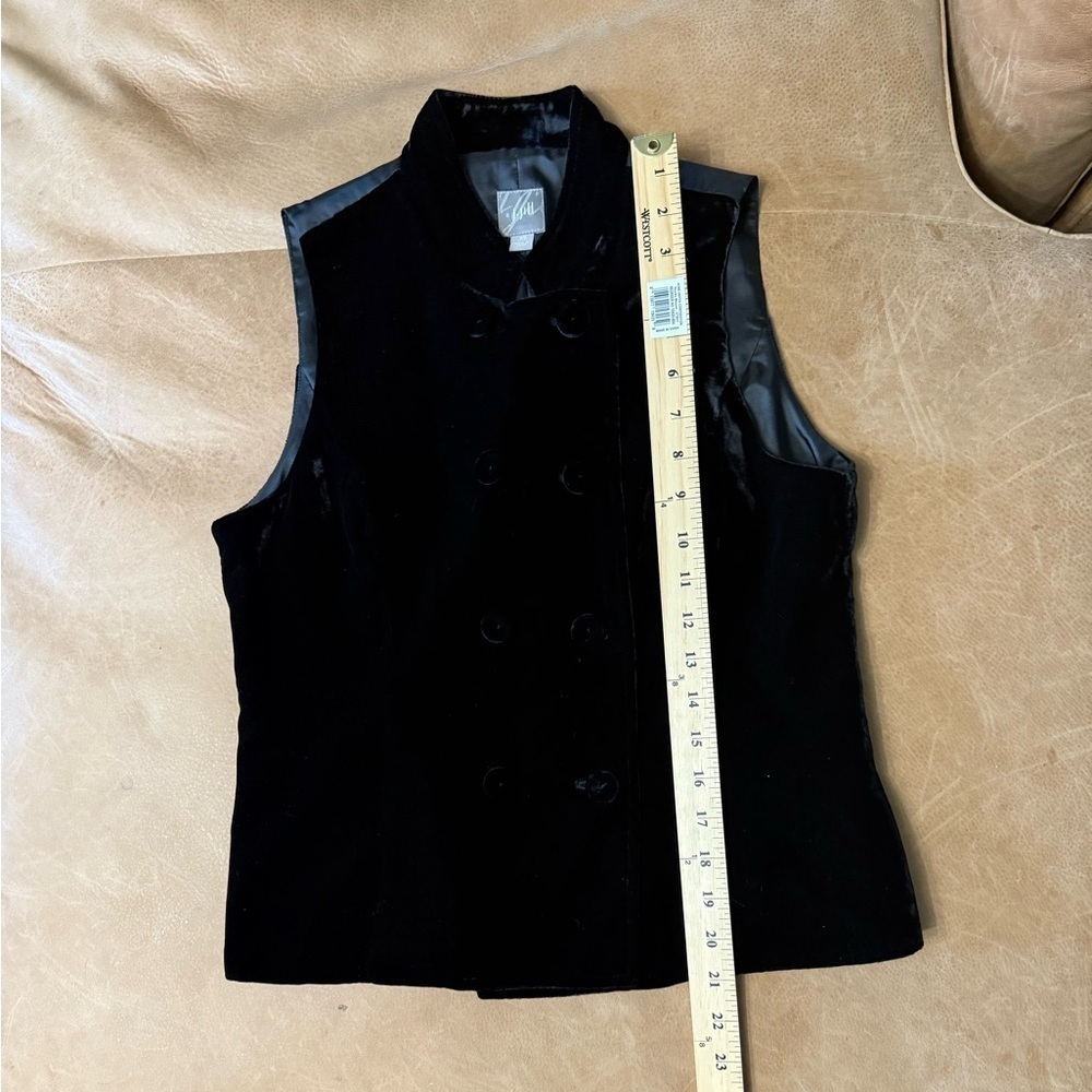 J Jill Double Breasted Vest Women XS Black Velvet Silk Blend High Neck Goth - Picture 2 of 6